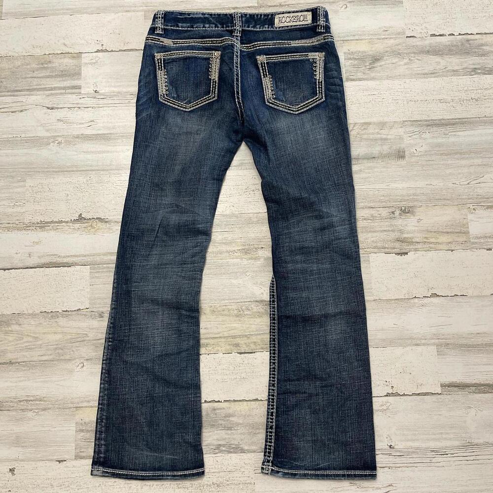 Rock & Roll Cowgirl Low Rise Bootcut Studded Jeans 31x34